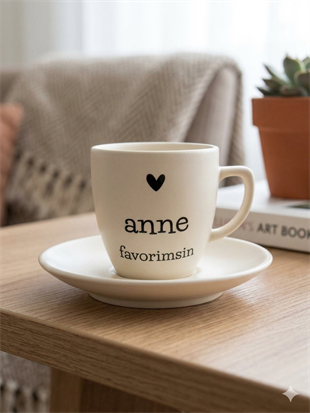 Anne Favorimsin Krem Türk Kahvesi Fincanı - Hediye Seramik Türk Kahvesi Fincanı