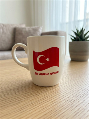 Bir Oluruz Yoluna! Krem Oval Kupa - Hediyelik Kupa Fincan Mug