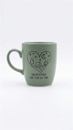 Birlikteyken Her Yer Ev Gibi Yeşil Oval Kupa - Hediyelik Kupa Fincan Mug