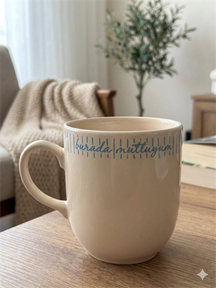 Burada Mutluyum Krem Juno Kupa -Hediyelik Kupa Fincan Mug