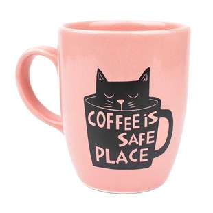 Coffee Is Safe Place Pembe Parlak Oval Kupa