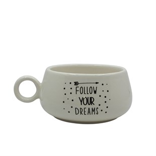 Follow Your Dreams Baskılı El Yapımı Krem Parlak Luna Kupa - El İşçiliği Hediyelik Kupa Bardak