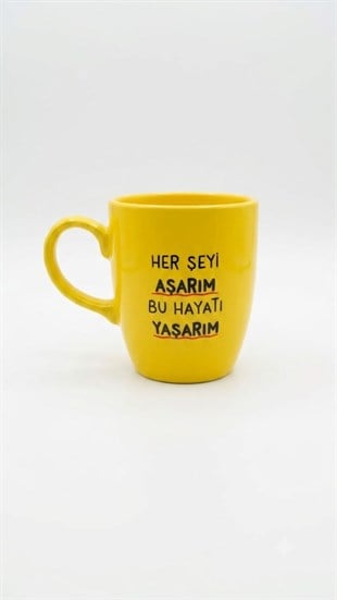 Herşeyi Aşarım Sarı Oval Kupa - Hediyelik Kupa Fincan Mug