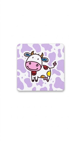 İnek Baskılı Ahşap Bardak Altlığı 