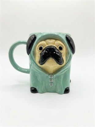 Kapüşonlu Pug Köpek Tasarımlı 3D Kupa - Dekoratif Kahve ve Çay Bardağı