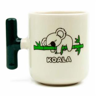 Koala El Yapımı Krem Parlak Büyük Kupa (Yeşil Kulp)