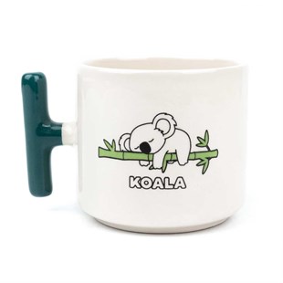 Koala El Yapımı Krem Parlak Kupa (Yeşil Kulp)