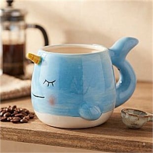 Mavi Balina Tasarımlı 3D Kupa - Eğlenceli Dekoratif Kahve ve Çay Bardağı