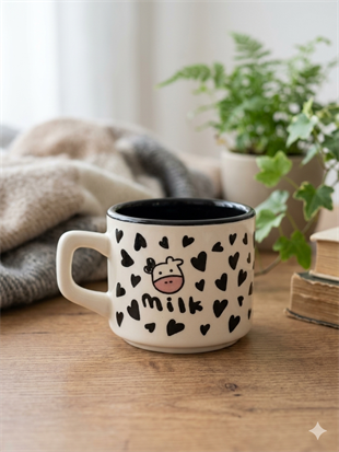 Milk İnek Sarmal Tasarımlı Beyaz Venüs Kupa -Hediyelik Kupa Fincan Mug