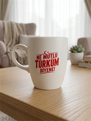 Ne Mutlu Türküm Diyene ! 01 Krem Oval Kupa - Hediyelik Kupa Fincan Mug