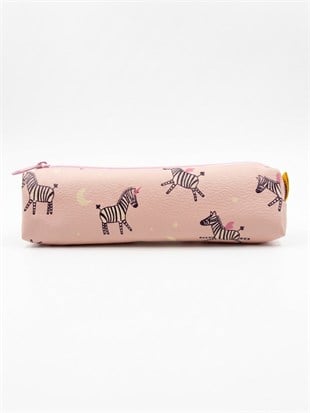 Pembe Zebra Desenli Fermuarlı Kalemlik - Tek Bölmeli Kalemlik Kalem Kutusu
