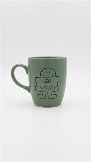 Sen Harikasın Yeşil Oval Kupa - Hediyelik Kupa Fincan Mug