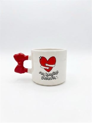 Sen Kendine Yetersin El Yapımı Krem Parlak Kurdele Kulp Kupa - El İşçiliği Hediyelik Kupa Bardak Mug