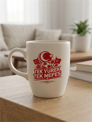 Tek Yürek Tek Nefes Krem Oval Kupa - Hediyelik Kupa Fincan Mug