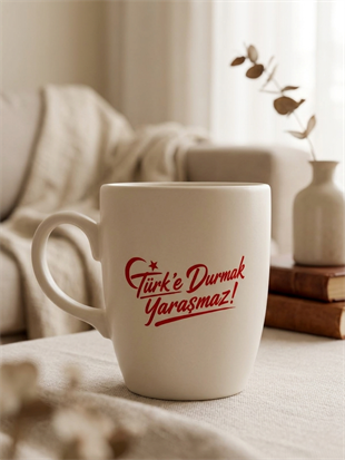 Türke Durmak Yaraşmaz! Krem Oval Kupa - Hediyelik Kupa Fincan Mug