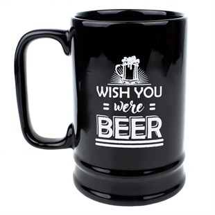 Wish You Were Beer Siyah Parlak Bira Bardağı