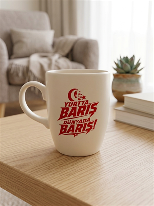 Yurtta Barış Dünyada Barış! Krem Oval Kupa - Hediyelik Kupa Fincan Mug