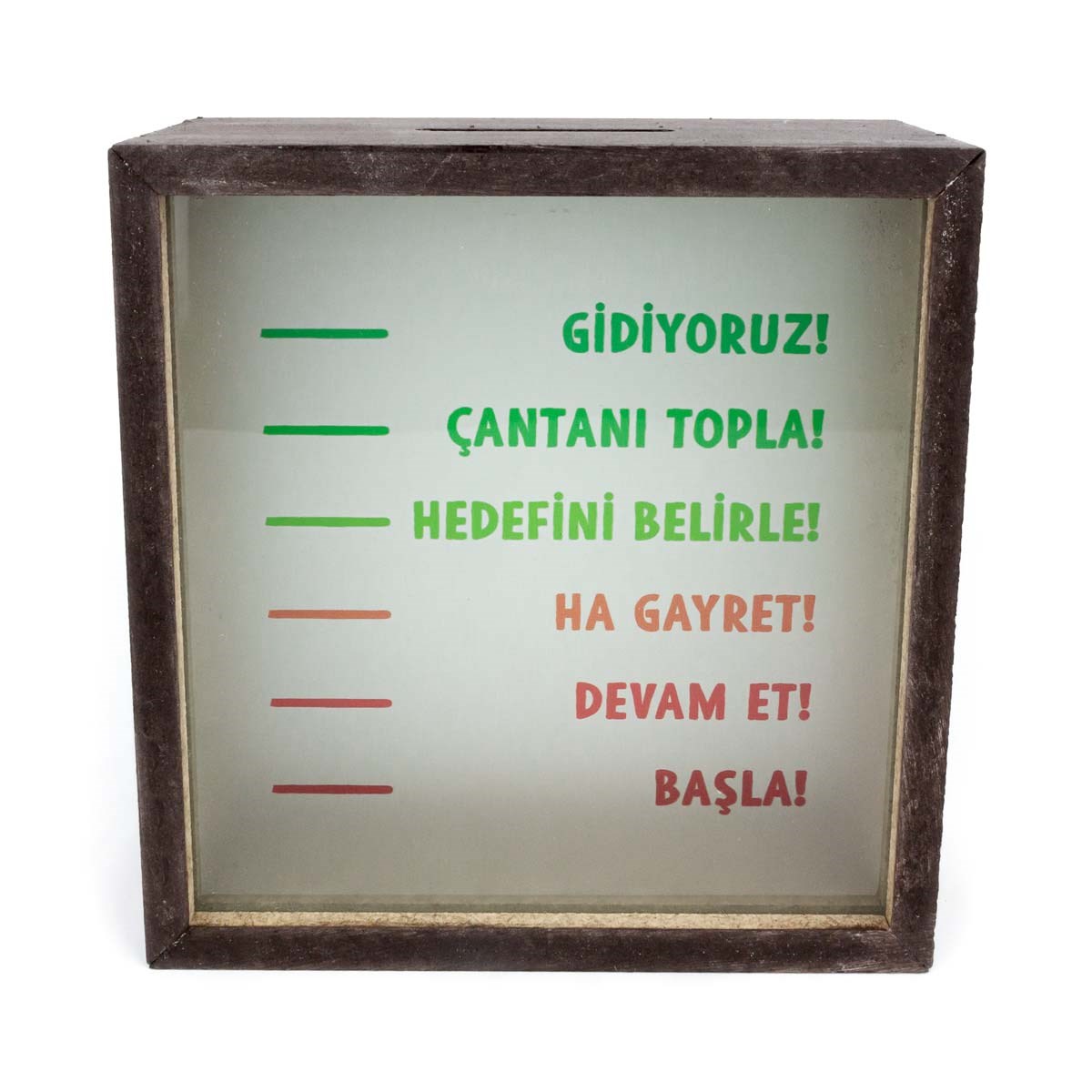 Motivasyon Ahşap ve Cam Tasarımlı Kumbara