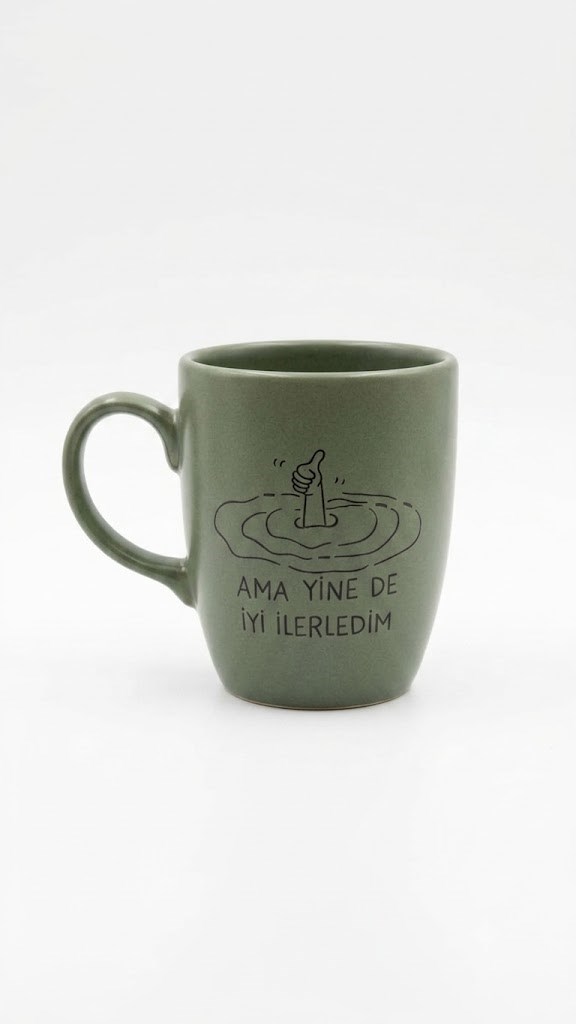 Ama Yinede İyi İlerledim Yeşil Oval Kupa - Hediyelik Kupa Fincan Mug