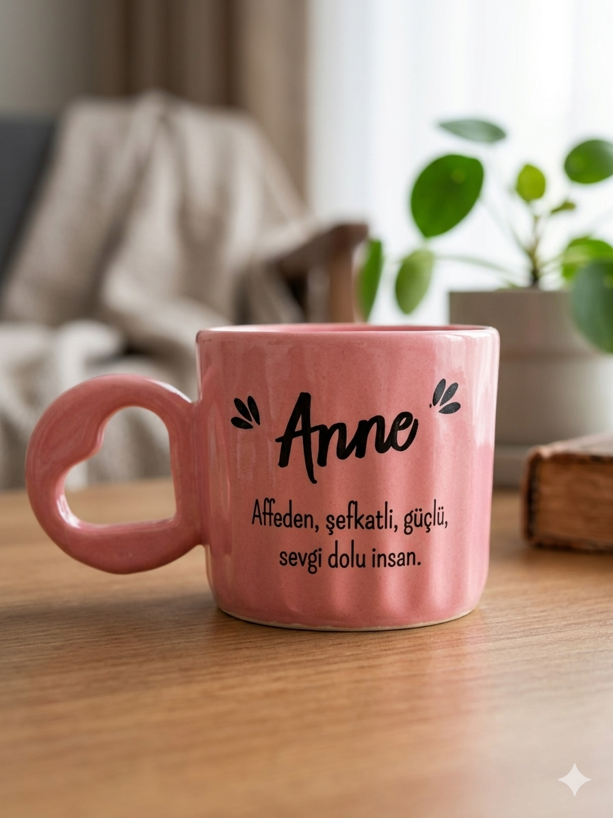Anne Baskılı El Yapımı Pembe Parlak Eros Kupa - El İşçiliği Hediyelik Kupa Bardak