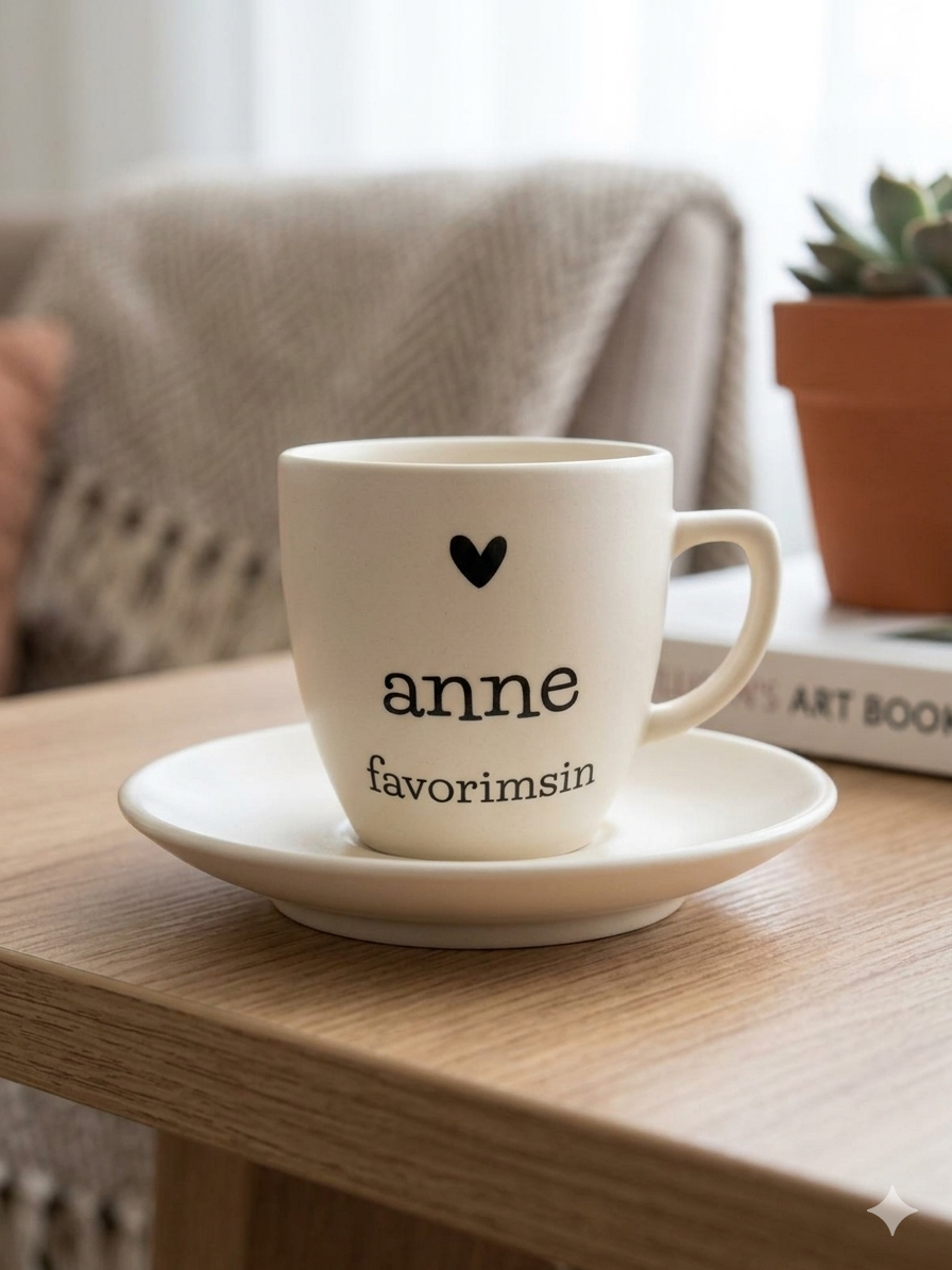 Anne Favorimsin Krem Türk Kahvesi Fincanı - Hediye Seramik Türk Kahvesi Fincanı