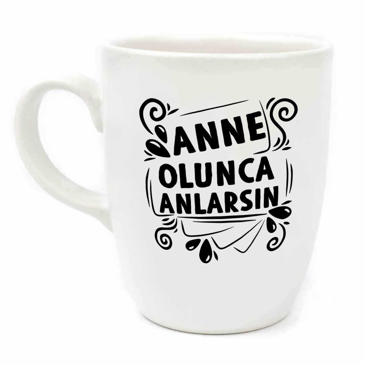 Anne Olunca Anlarsın Krem Oval Kupa - Anneler Günü Hediyesi Kupa Fincan