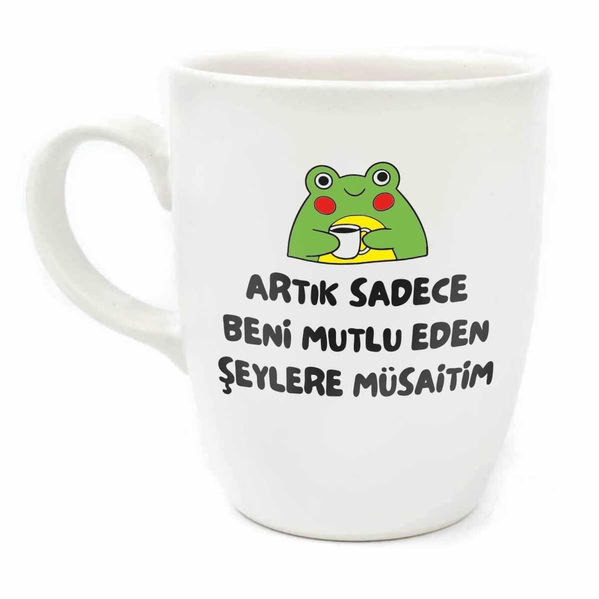 Artık Sadece Beni Mutlu Eden Şeylere Müsaitim Krem Oval Kupa - Hediye Seramik Kupa