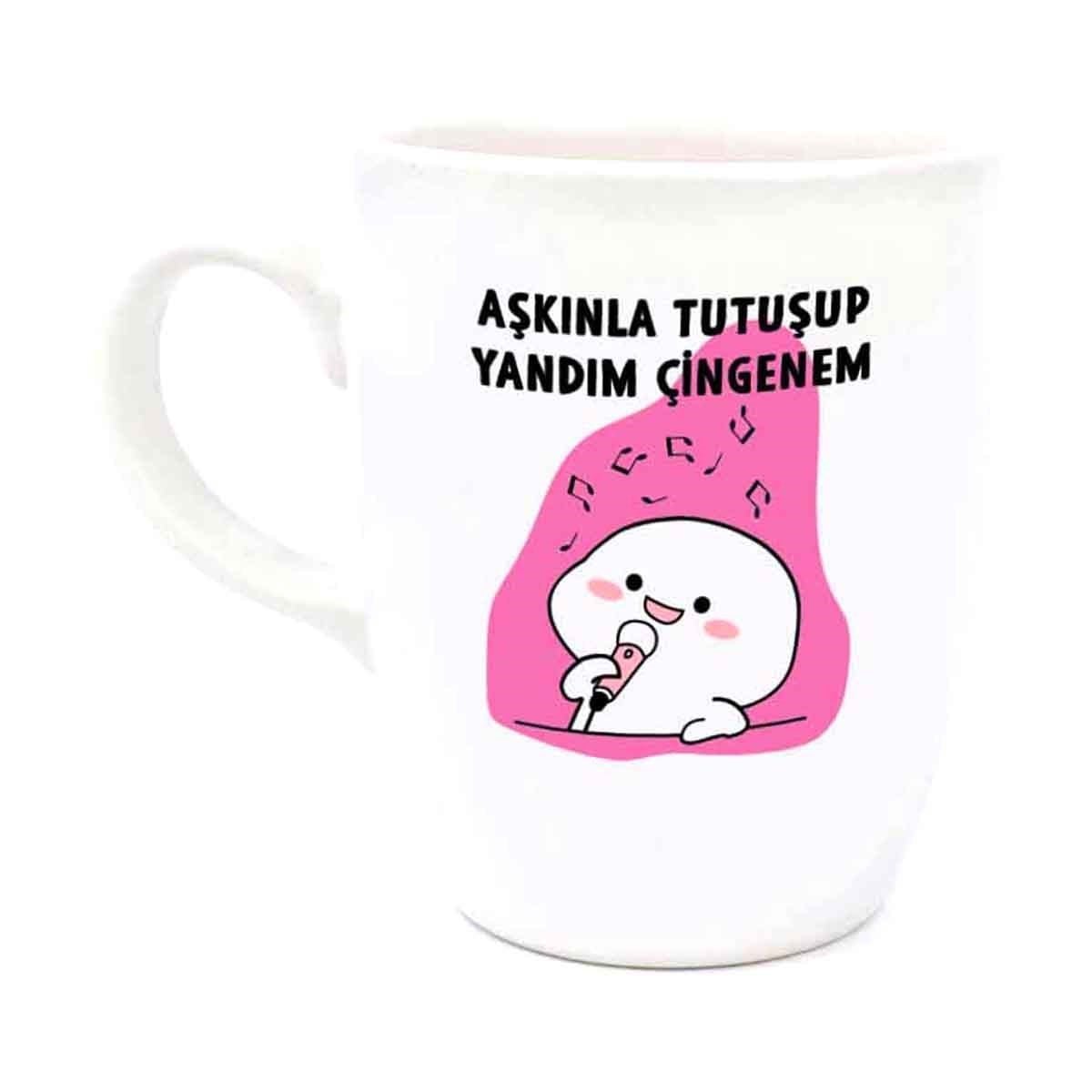 Aşkınla Tutuşup Yandım Çingenem Krem Oval Kupa - Hediye Seramik Kupa
