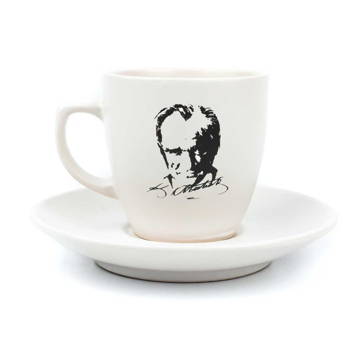 Atatürk Portre Krem Türk Kahvesi Fincanı - Hediye Seramik Türk Kahvesi Fincanı
