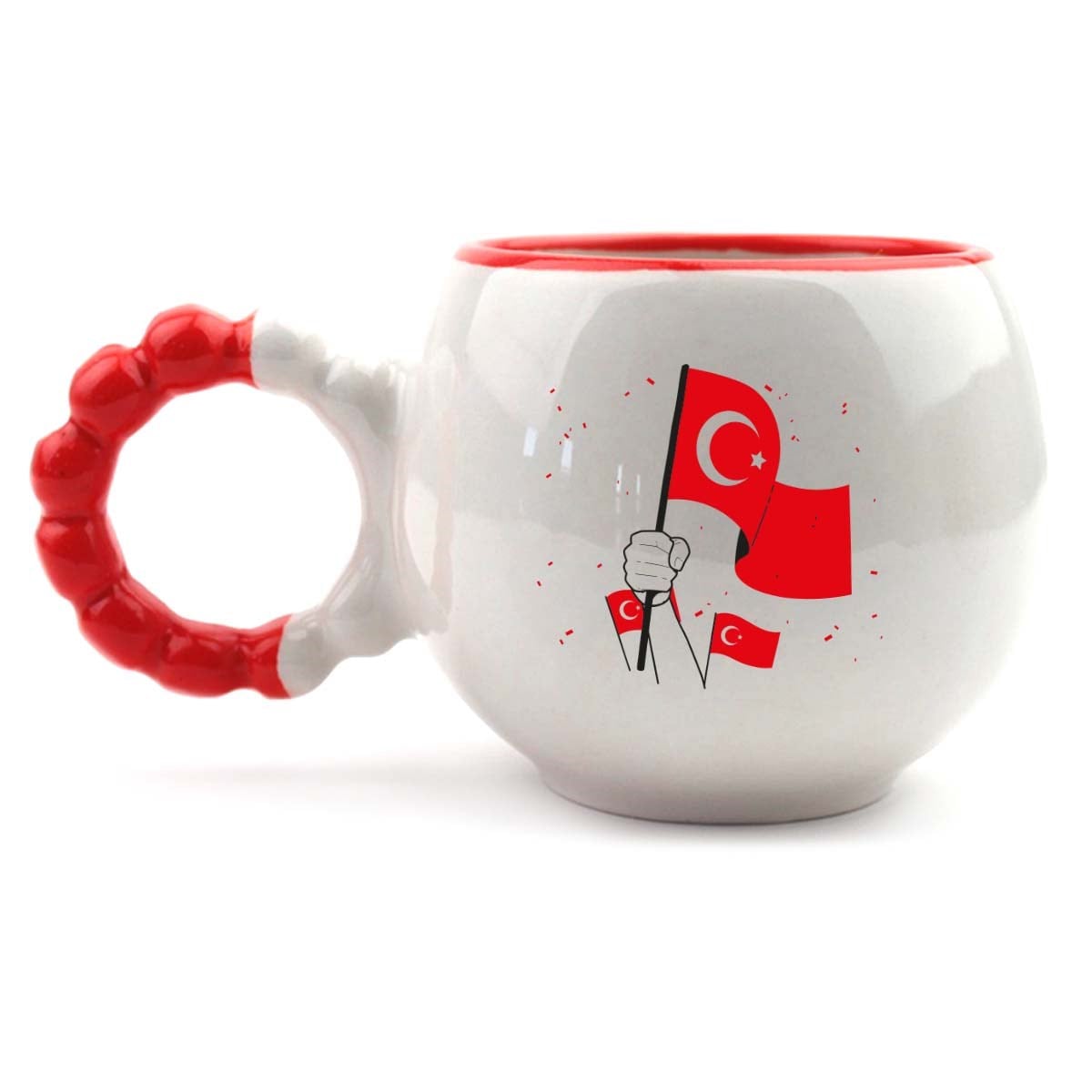 Bayrak El Yapımı Krem Parlak Puf Kupa - El İşçiliği Hediyelik Kupa Bardak Mug