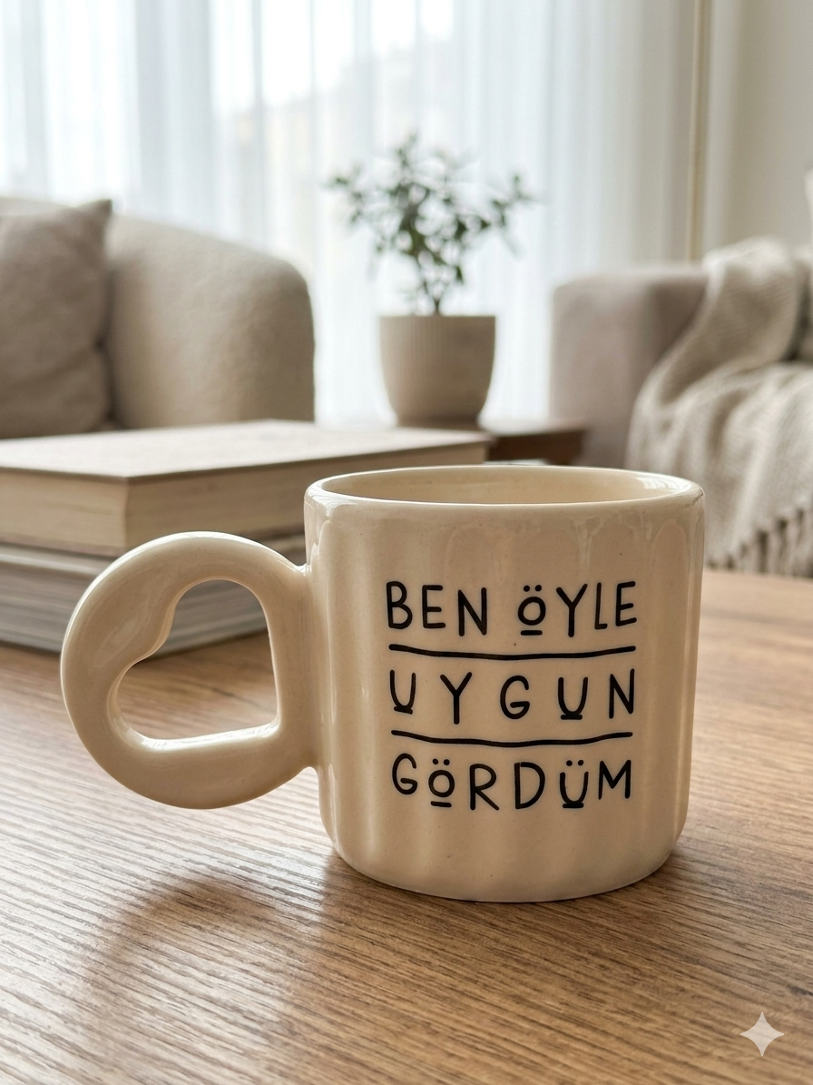 Ben Öyle Uygun Gördüm Tasarımlı El Yapımı Krem Parlak Eros Kupa - El İşçiliği Hediyelik Kupa Bardak