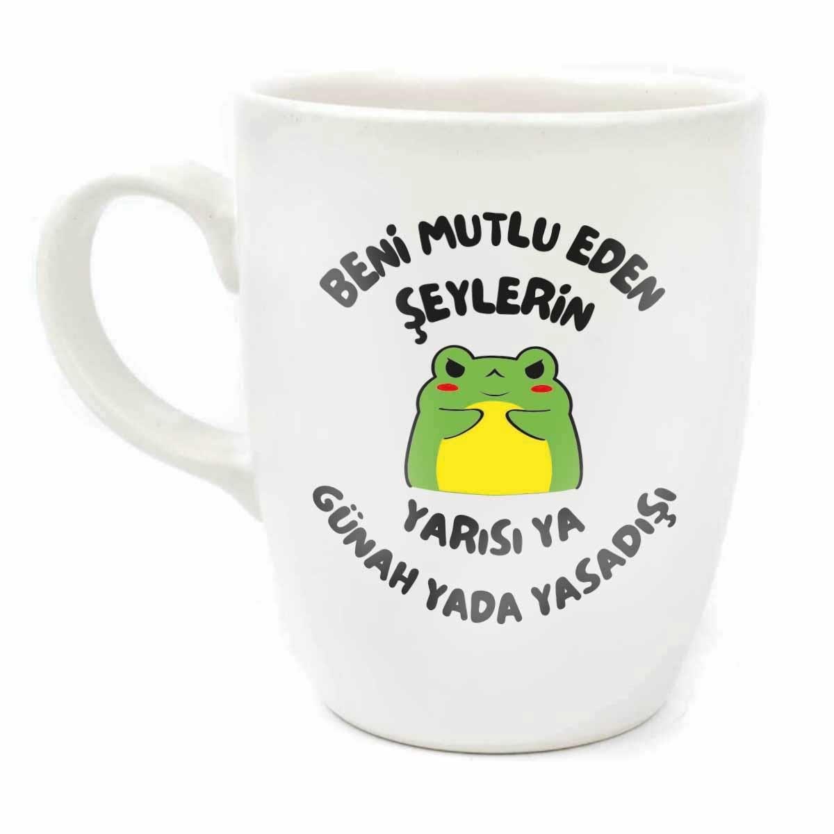 Beni Mutlu Eden Şeylerin Yarısı Ya Günah Ya Da Yasadışı Krem Oval Kupa - Hediye Seramik Kupa