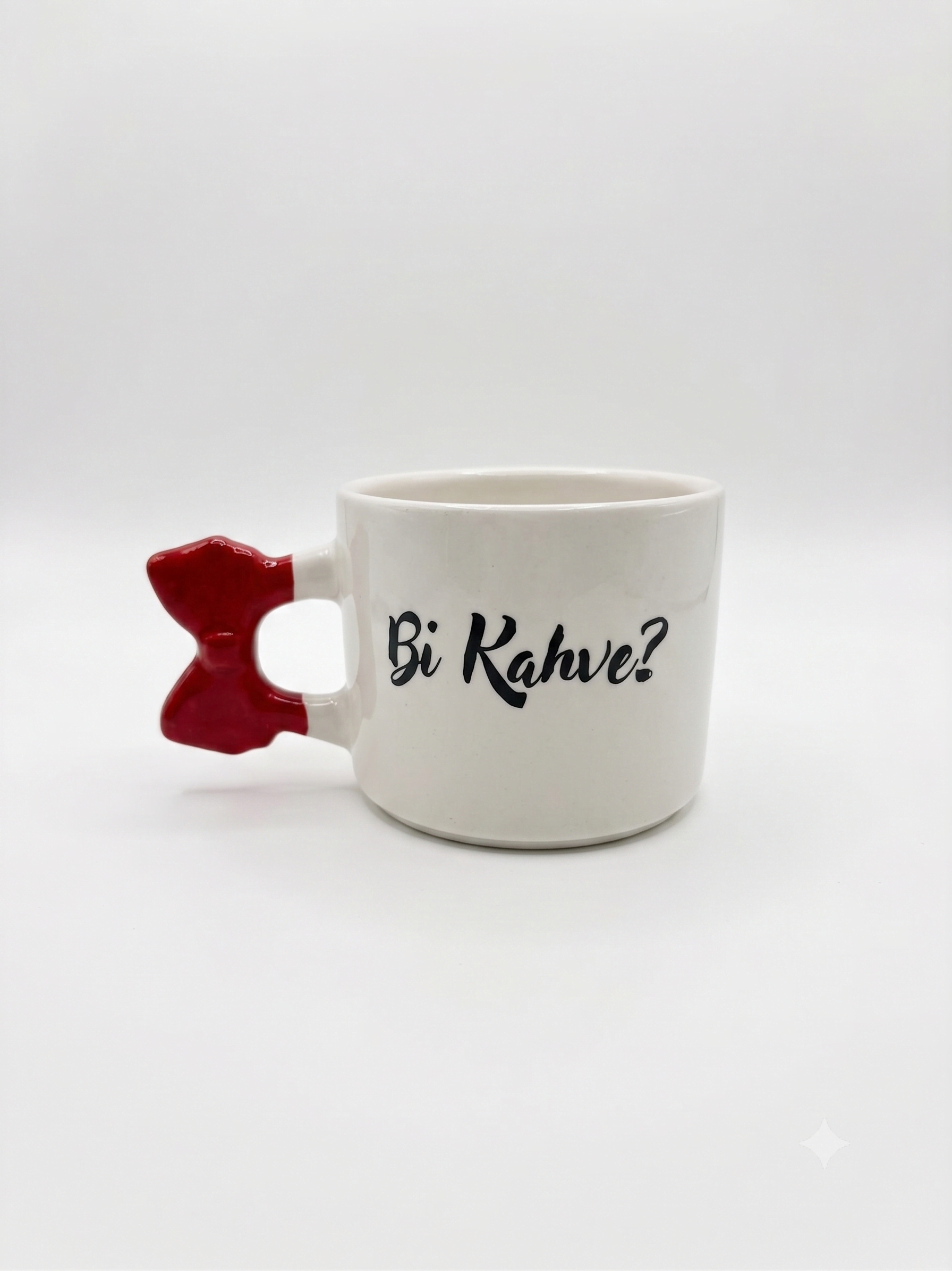 Bi Kahve? El Yapımı Krem Parlak Kurdele Kulp Kupa - El İşçiliği Hediyelik Kupa Bardak Mug
