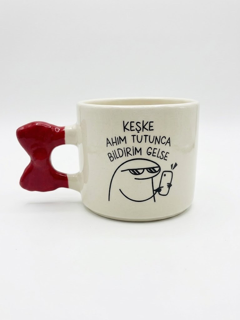 Bildirim Gelse El Yapımı Krem Parlak Kurdele Kulp Kupa - El İşçiliği Hediyelik Kupa Bardak Mug