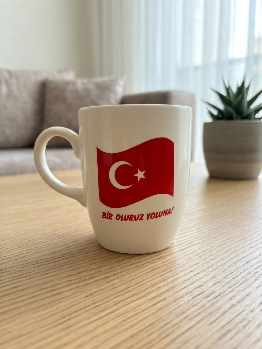 Bir Oluruz Yoluna! Krem Oval Kupa - Hediyelik Kupa Fincan Mug