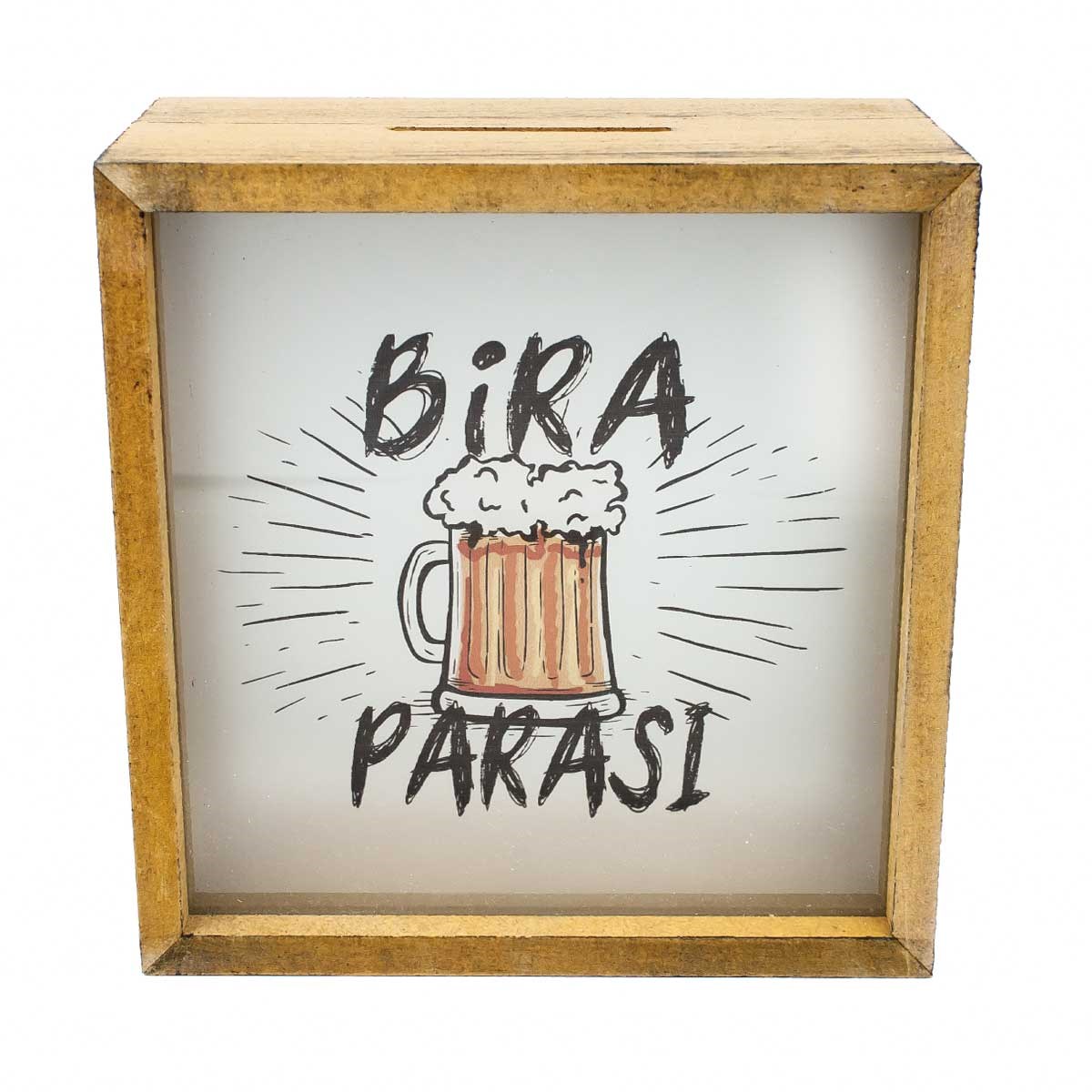 Bira Parası Renkli Ahşap ve Cam Tasarımlı Kumbara