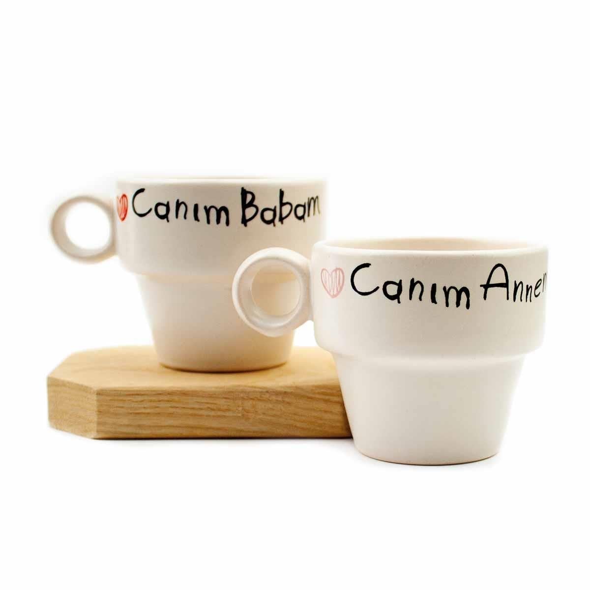 Canım Annem & Canım Babam 2'li Espresso Bardak Seti - Hediye Seramik Fincan