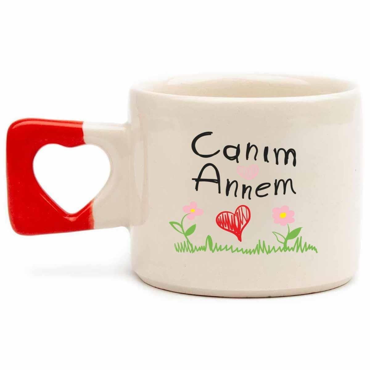 Canım Annem Kalp Kulp Kupa - Anneler Günü Hediyesi Kupa Fincan