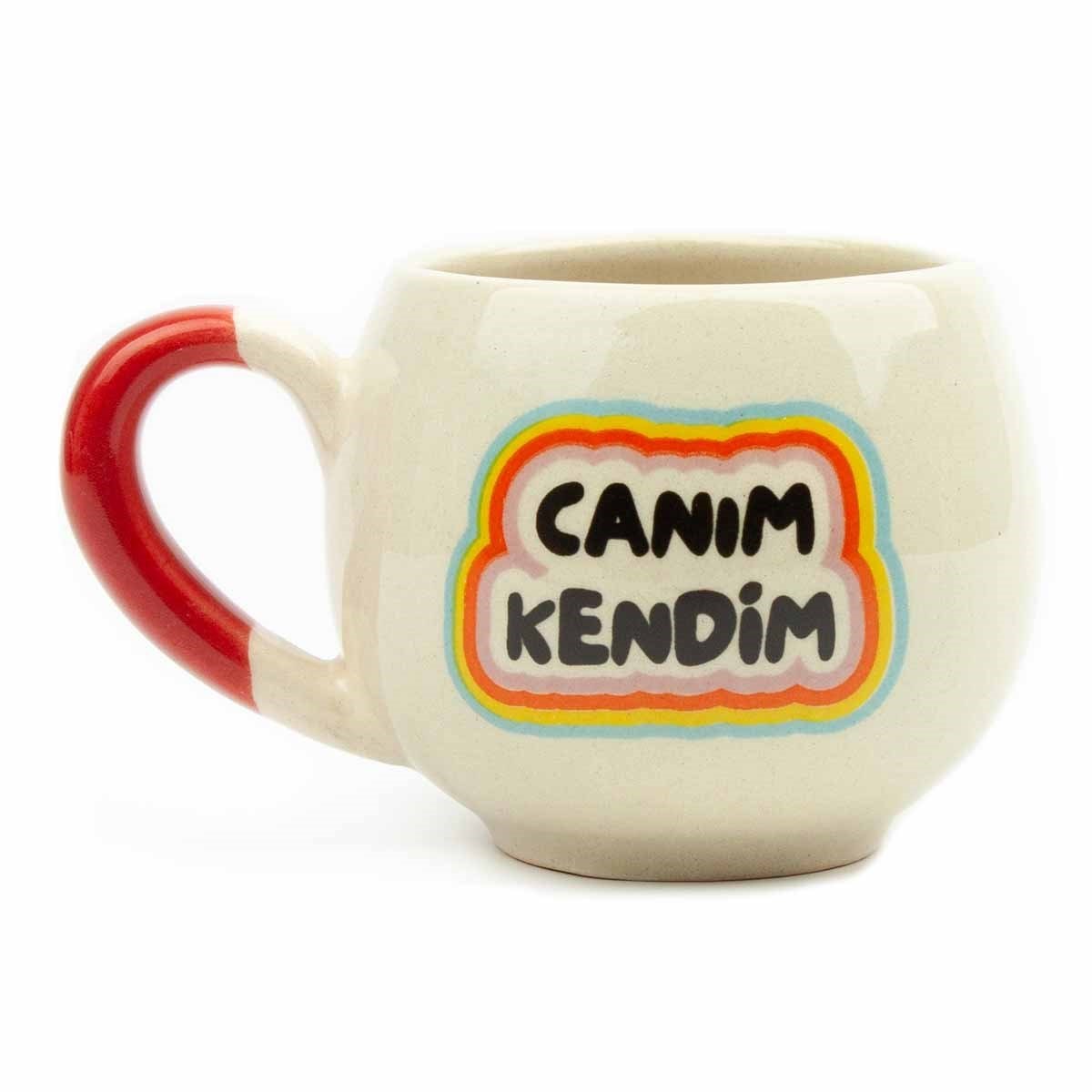 Canım Kendim Krem Parlak Balon Kupa (Kırmızı Kulp) - Hediye Seramik Kupa