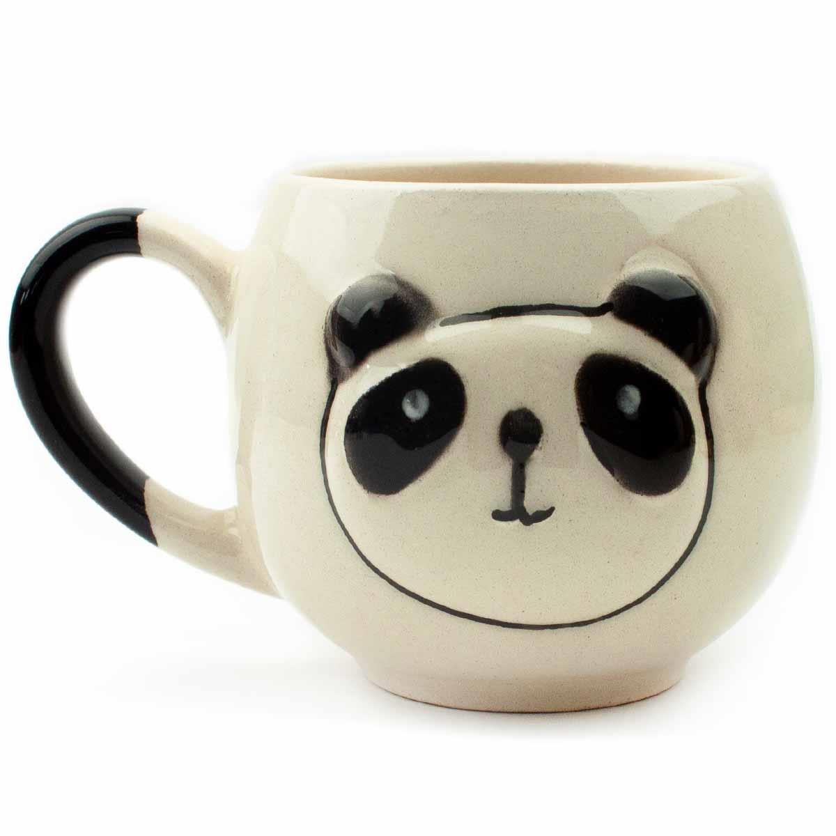 Çizim Panda Krem Parlak Balon Kupa (3D Kabartmalı Krem Kupa) - Hediye Seramik Kupa