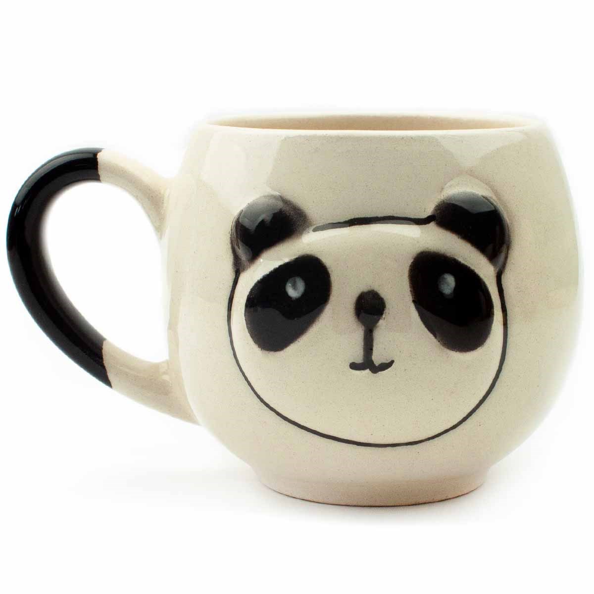 Çizim Panda Krem Parlak Balon Kupa (3D Kabartmalı Krem Kupa) - Hediye Seramik Kupa