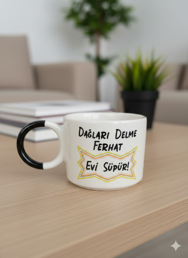 Dağları Delme Ferhat Evi Süpür Krem Parlak Düğüm Kulp Fincan  - Hediye Seramik Fincan