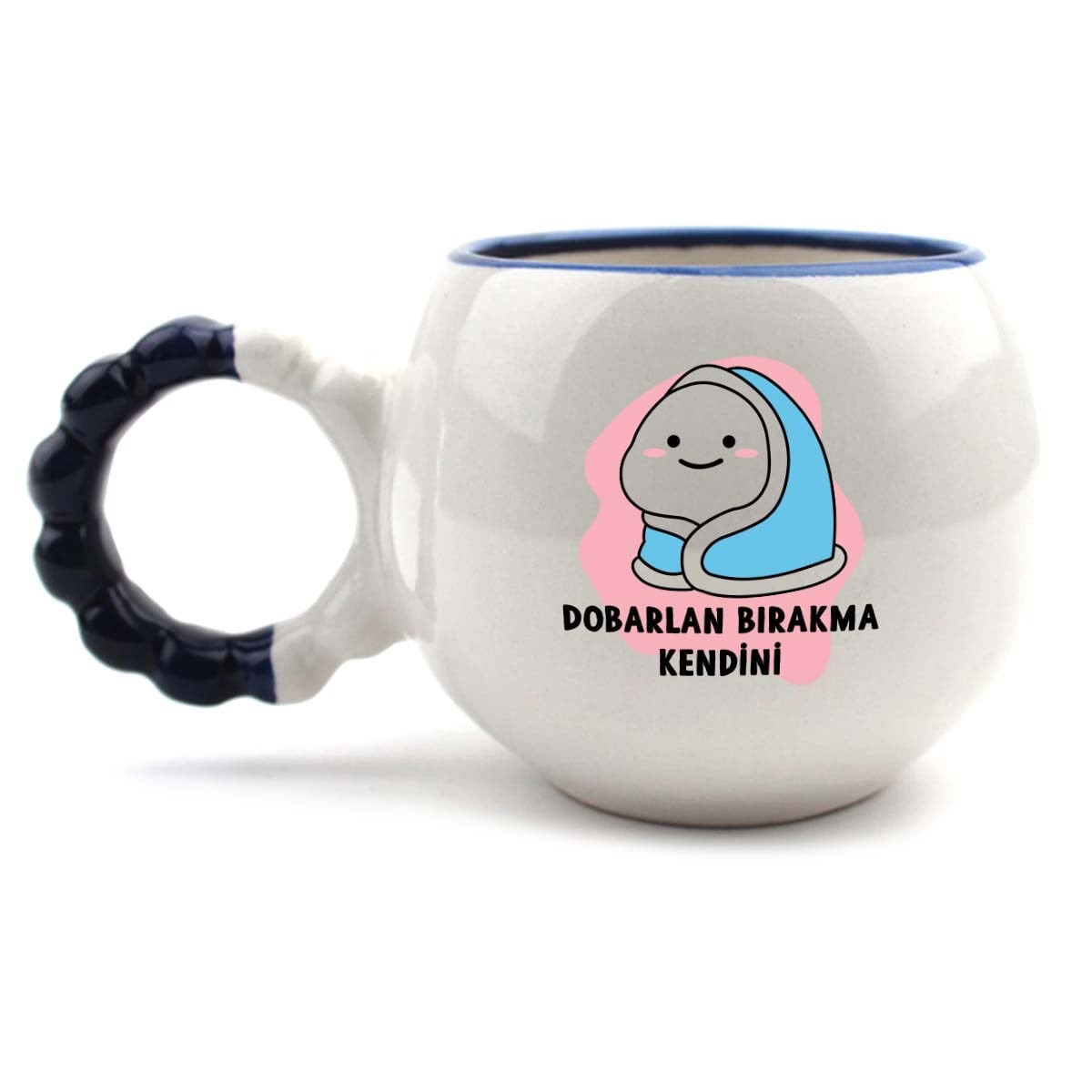 Dobarlan Bırakma Kendini El Yapımı Krem Parlak Puf Kupa - El İşçiliği Hediyelik Kupa Bardak Mug