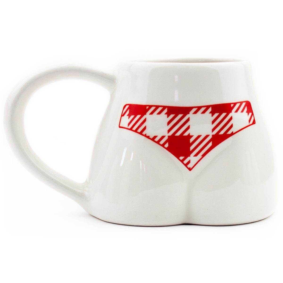 Ekose Bikinili El Yapımı Beyaz Parlak Popo Kupa - El İşçiliği Hediyelik Kupa Bardak Mug