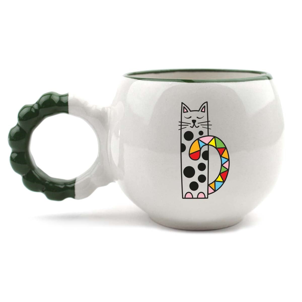 Etnik Kedi El Yapımı Krem Parlak Puf Kupa - El İşçiliği Hediyelik Kupa Bardak Mug