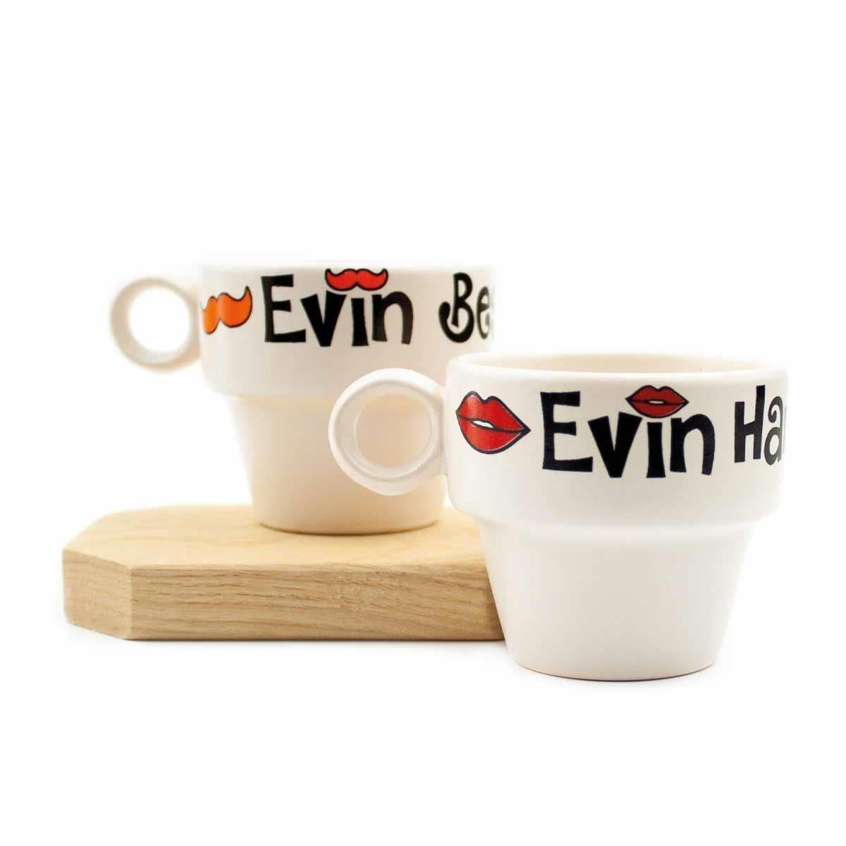 Evin Hanımı & Evin Beyi 2'li Espresso Bardak Seti - Hediye Seramik Fincan