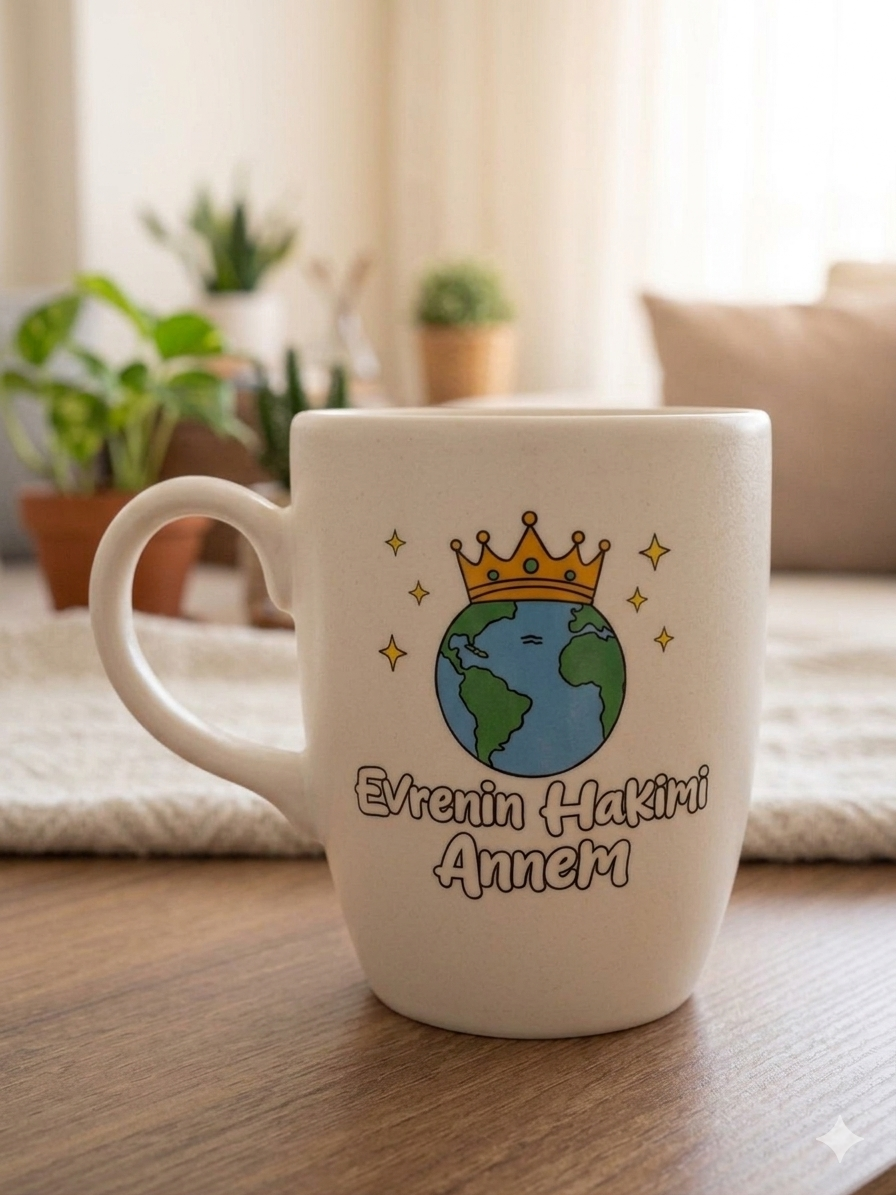 Evrenin Hakimi Annem Krem Oval Kupa - Hediyelik Kupa Fincan Mug