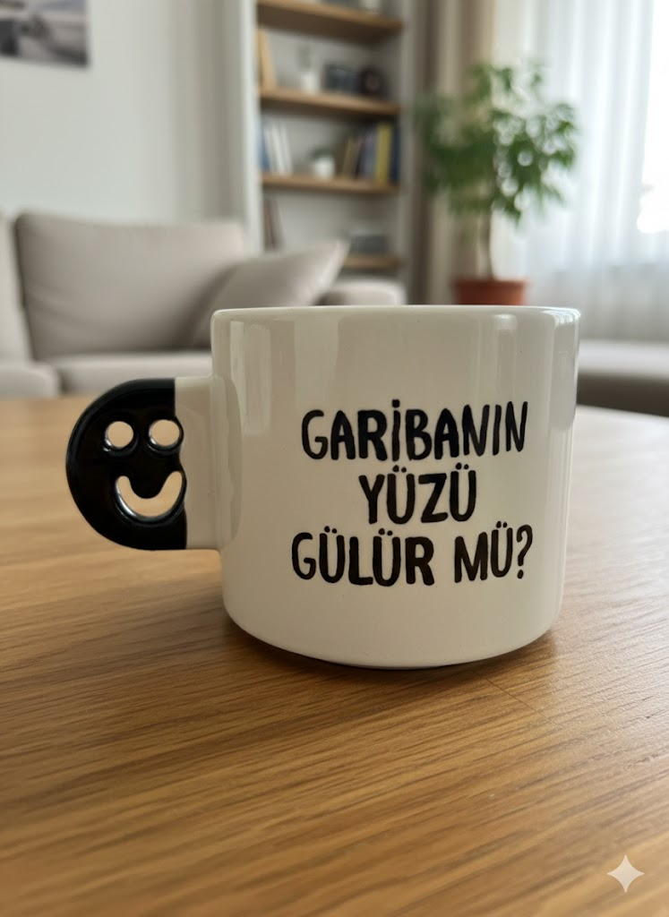 Garibanın Yüzü Gülür Mü? El Yapımı Gülen Kulp Kupa - Hediyelik Kupa Fincan Mug