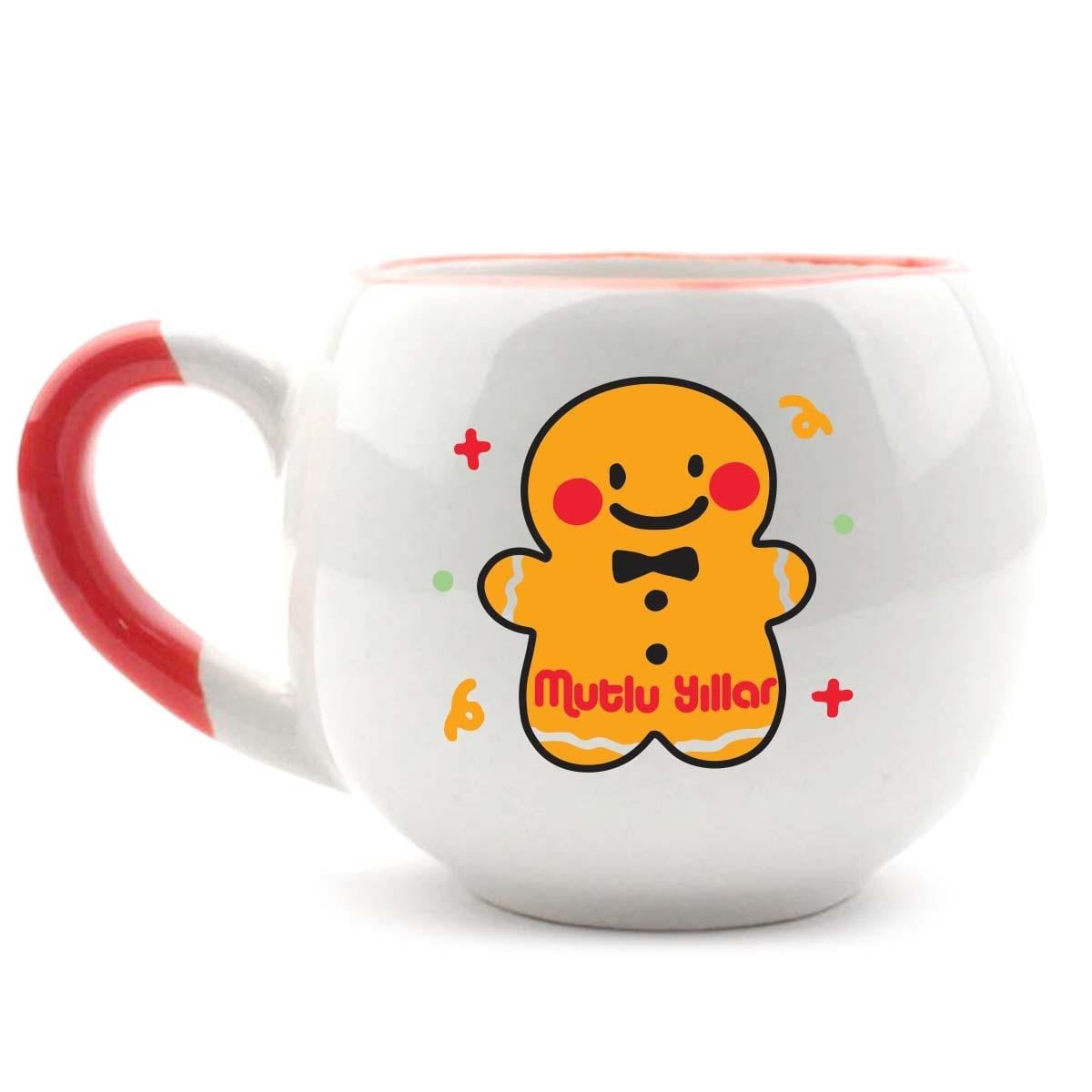 Gingerbread Cookie Krem Parlak Balon Kupa No:12-Yılbaşı Temalı Kupa