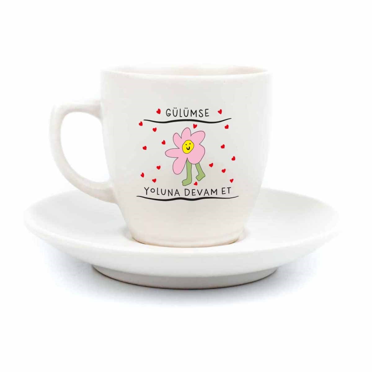 Gülümse, Yoluna Devam Et! Krem Türk Kahvesi Fincanı - Hediye Seramik Türk Kahvesi Fincanı